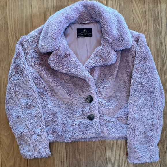 Free People Pink Teddy Jacket with Faux Fur Trim - Picture 2 of 8